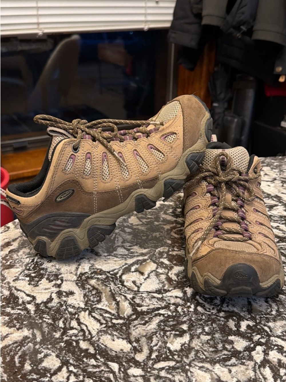 Oboz Brown Hiking Shoes with Purple Accents